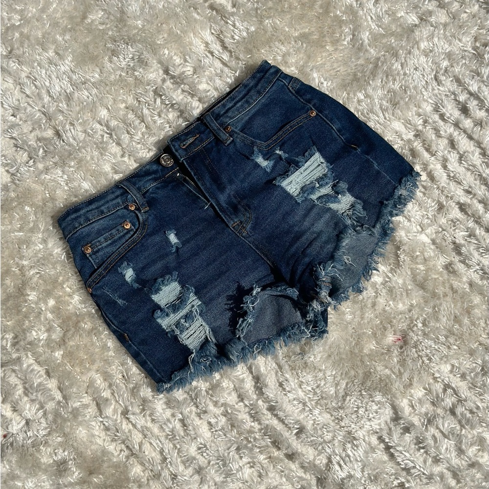 Almost Famous Dark Blue Distressed Jean Shorts